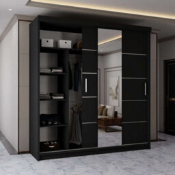 Sliding Wardrobes 4 u LTD Modern Led Light Mirror Sliding Wardrobe With Elegant Display Cabinet Black 203Cm - thumbnail 3