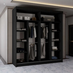 Sliding Wardrobes 4 u LTD Modern Led Light Mirror Sliding Wardrobe With Elegant Display Cabinet Black 203Cm - thumbnail 4
