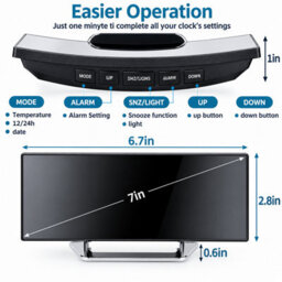 Digital Silent Non Ticking Alarm Clock 7 Inch Large Led Mirror Screen 2 Brightness Modes 12 24 Hour Temperature Date Night Light - thumbnail 4