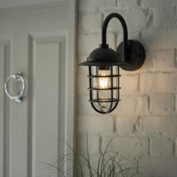 Non Automatic Caged Outdoor Wall Light - Textured Black & Glass Shade Ip44 Rated - thumbnail 3