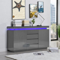 Furniture in Fashion Odessa Grey High Gloss Sideboard With 2 Door 4 Drawer And Led