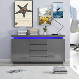 Furniture in Fashion Odessa Grey High Gloss Sideboard With 2 Door 4 Drawer And Led - thumbnail 2