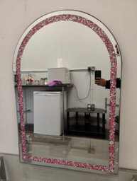 Biznest Modern Arched Wall Mount Mirror Crushed Jewel Loose Bling Diamond Edges Pink Mdf Back Crystal Glass Home Decor 100 X 70 Cm - thumbnail 5