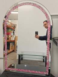 Biznest Modern Arched Wall Mount Mirror Crushed Jewel Loose Bling Diamond Edges Pink Mdf Back Crystal Glass Home Decor 100 X 70 Cm - thumbnail 4