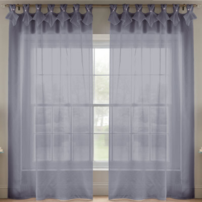 Luxury Living Linen Look Voile Tab Top Curtain Pair 147Cm X 183Cm Silver - image 1