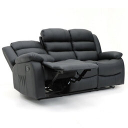 Roma Leather Manual Recliner 3+2 Seater Sofa With Cupholders In Black Colour - thumbnail 5