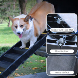 Living And Home Folding Portable Dog Pet Stairs Ramp Black Weight Capacity Up To 75Kg - thumbnail 2