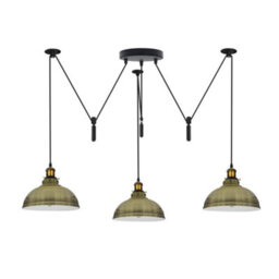 Green & Brass Spider Pendant Lamp Metal 3 Arm Ceiling Light E27 Base 110-240V Adjustable 2M Modern Fixture For Living Room - thumbnail 1