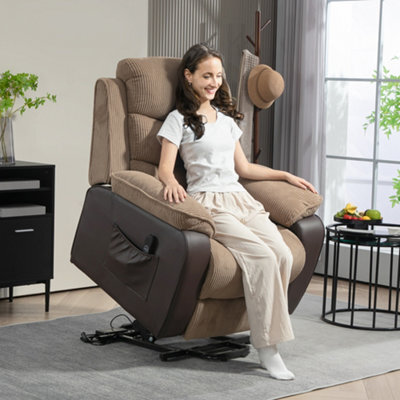 Homcom Power Lift Riser Recliner Chair With High Back, Remote, Brown - image 1