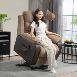 Homcom Power Lift Riser Recliner Chair With High Back, Remote, Brown - thumbnail 1