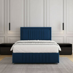 REGIONAL FURNISHINGS Blue Plush Velvet Upholstered Divan Bed Set 24Inch Headboard & Footboard & 2Drawers Sameside & No Mattress In All Sizes - thumbnail 3