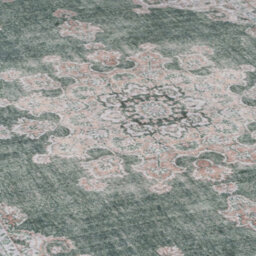 Loomed Green Vintage Medallion Anti Slip Washable Runner Rug 60X240Cm - thumbnail 4