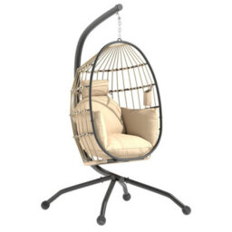 Khaki Hanging Egg Chair With Folding Basket, Outdoor Indoor - thumbnail 5