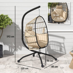 Khaki Hanging Egg Chair With Folding Basket, Outdoor Indoor - thumbnail 2