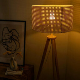Valuelights Morrigan Natural Wood Shelf Tripod Floor Lamp With Wicker Shade - thumbnail 6