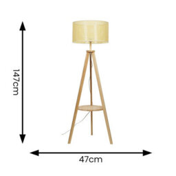 Valuelights Morrigan Natural Wood Shelf Tripod Floor Lamp With Wicker Shade - thumbnail 9