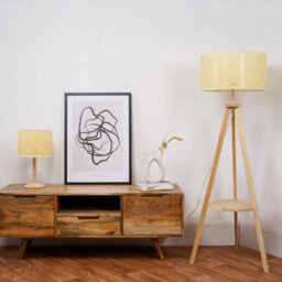 Valuelights Morrigan Natural Wood Shelf Tripod Floor Lamp With Wicker Shade - thumbnail 5