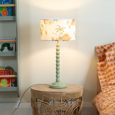 ValueLights Sage Green Bobbin Stem Table Lamp With Dino Drum Shade For Living Room Bedroom - Led Bulb Included - image 1