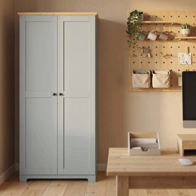 172Cm Wooden Storage Cabinet Cupboard With 4 Shelves Grey - image 1