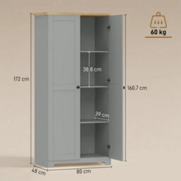 172Cm Wooden Storage Cabinet Cupboard With 4 Shelves Grey - thumbnail 2