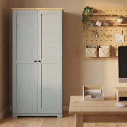 172Cm Wooden Storage Cabinet Cupboard With 4 Shelves Grey - thumbnail 1