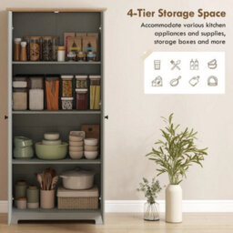 172Cm Wooden Storage Cabinet Cupboard With 4 Shelves Grey - thumbnail 5