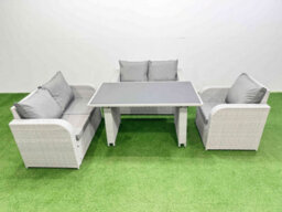Fimous Rattan Sofa Outdoor Furniture With Dining Table,love Sofa Patio Furniture Light Grey 5 Seater