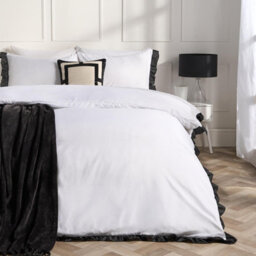 Ohs Contrast Frill Edge Duvet Cover Set With Pillowcase Microfibre Bedding, White/black - King