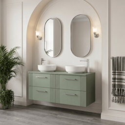 Balterley Belvide Partial Fluted 4 Drawer Wall Hung Vanity Unit With Colour Coordinating Worktop - 600mm - Satin Green - thumbnail 4