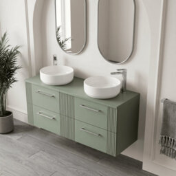 Balterley Belvide Partial Fluted 4 Drawer Wall Hung Vanity Unit With Colour Coordinating Worktop - 600mm - Satin Green - thumbnail 3
