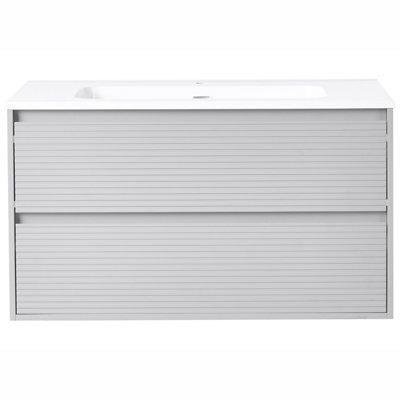 Wyld And Coco Wall-Mounted Vanity Unit & Resin Basin Grey 100 X 46 Cm With 2 Soft-Close Drawers - image 1