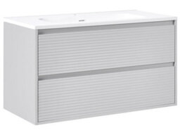 Wyld And Coco Wall-Mounted Vanity Unit & Resin Basin Grey 100 X 46 Cm With 2 Soft-Close Drawers - thumbnail 3