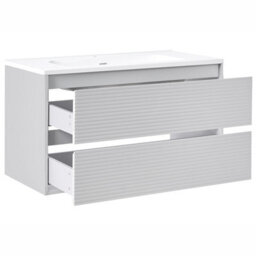 Wyld And Coco Wall-Mounted Vanity Unit & Resin Basin Grey 100 X 46 Cm With 2 Soft-Close Drawers - thumbnail 5
