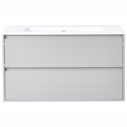 Wyld And Coco Wall-Mounted Vanity Unit & Resin Basin Grey 100 X 46 Cm With 2 Soft-Close Drawers - thumbnail 1