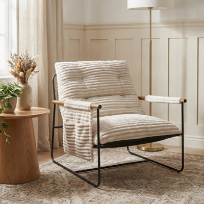 Modern Accent Armchair Beige Corduroy Mid-Century Lounge Chair - image 1