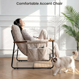 Modern Accent Armchair Beige Corduroy Mid-Century Lounge Chair - thumbnail 4