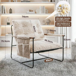 Modern Accent Armchair Beige Corduroy Mid-Century Lounge Chair - thumbnail 2