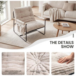 Modern Accent Armchair Beige Corduroy Mid-Century Lounge Chair - thumbnail 3