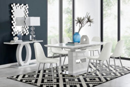 Furniturebox Uk Arezzo Large Extending Dining Table And 6 White Corona Silver Leg Chairs