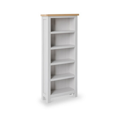 Farro Grey 5 Tier Narrow Bookcase - Painted With Oak Top - By Roseland Furniture - image 1
