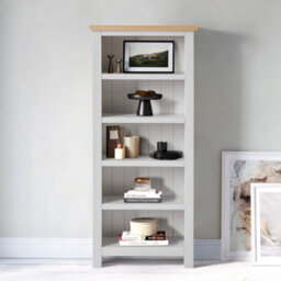 Farro Grey 5 Tier Narrow Bookcase - Painted With Oak Top - By Roseland Furniture - thumbnail 2