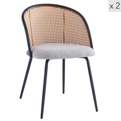 Nordlys Set Of 2 Metal Dining Chairs With Cane Backs And Gray Fabric Seats Modern Design Style Dining Room - image 1
