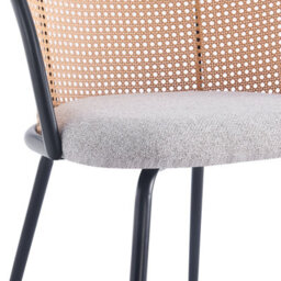 Nordlys Set Of 2 Metal Dining Chairs With Cane Backs And Gray Fabric Seats Modern Design Style Dining Room - thumbnail 4