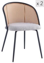 Nordlys Set Of 2 Metal Dining Chairs With Cane Backs And Gray Fabric Seats Modern Design Style Dining Room - thumbnail 2
