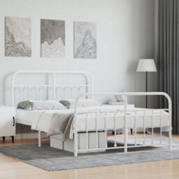 Berkfield Metal Bed Frame With Headboard And Footboard White 140X190 Cm