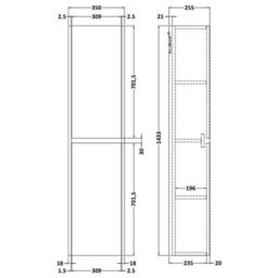Balterley Square Wall Hung 2 Door Tall Bathroom Unit, 350mm - Textured Matt Metallic Slate - thumbnail 2