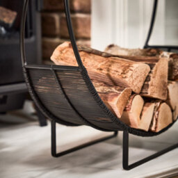 Dibor Traditional Style Black Rounded Iron Log Storage Firewood Log Holder - thumbnail 3
