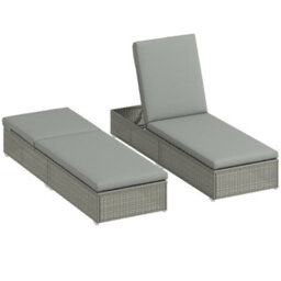 Outsunny Patio Rattan Chaise Lounge Garden Pool Wicker Sun Lounger Adjustable - thumbnail 2