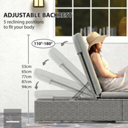 Outsunny Patio Rattan Chaise Lounge Garden Pool Wicker Sun Lounger Adjustable - thumbnail 6