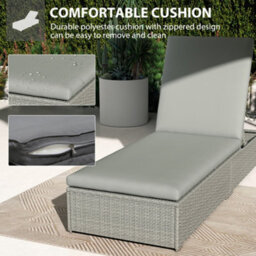 Outsunny Patio Rattan Chaise Lounge Garden Pool Wicker Sun Lounger Adjustable - thumbnail 5